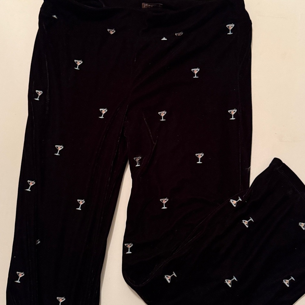 EUC JMclaughlin Black Embroidered Martini Velour Pants